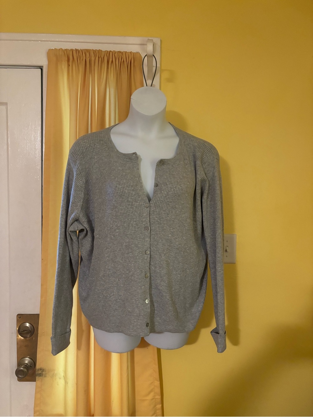a new day Gray Ribbed Button-Front Cardigan